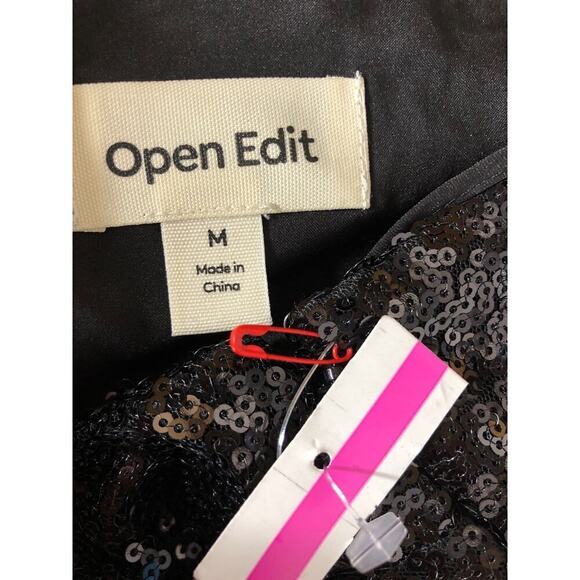 Open Edit Dress Sequin Sweetheart Neck Sleeveless Slip Mini Black NWT Medium - Picture 6 of 8